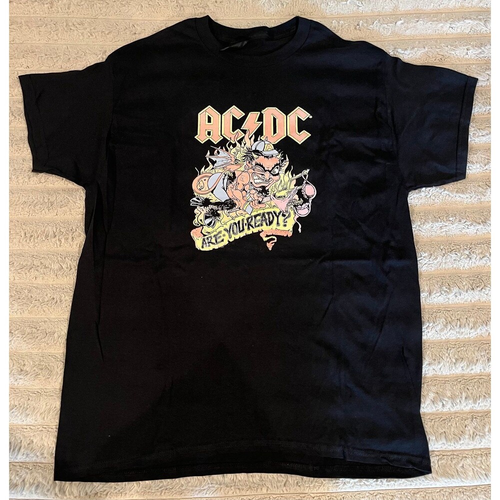 AC/DC Are You Ready Graphic T-Shirt Men’s Large Black Gildan Heavy Cotton NWOT